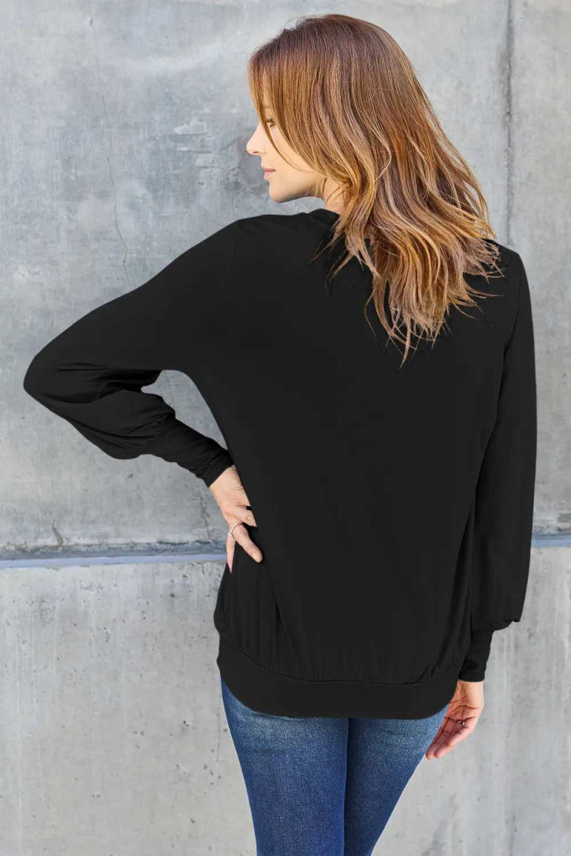 Basic Bae Full Size V - Neck Lantern Sleeve Top - Hopeford Streams