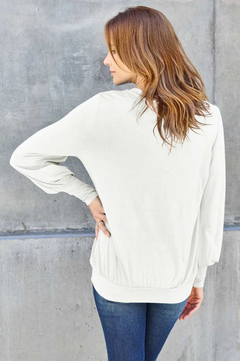 Basic Bae Full Size V - Neck Lantern Sleeve Top - Hopeford Streams