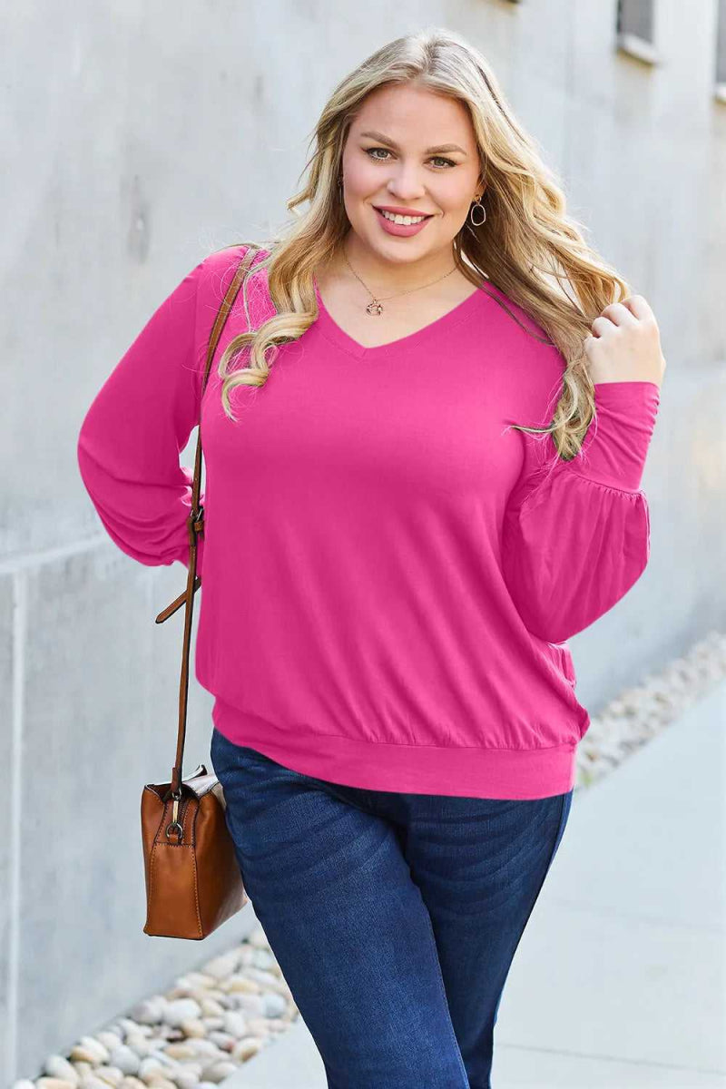 Basic Bae Full Size V - Neck Lantern Sleeve Top - Hopeford Streams