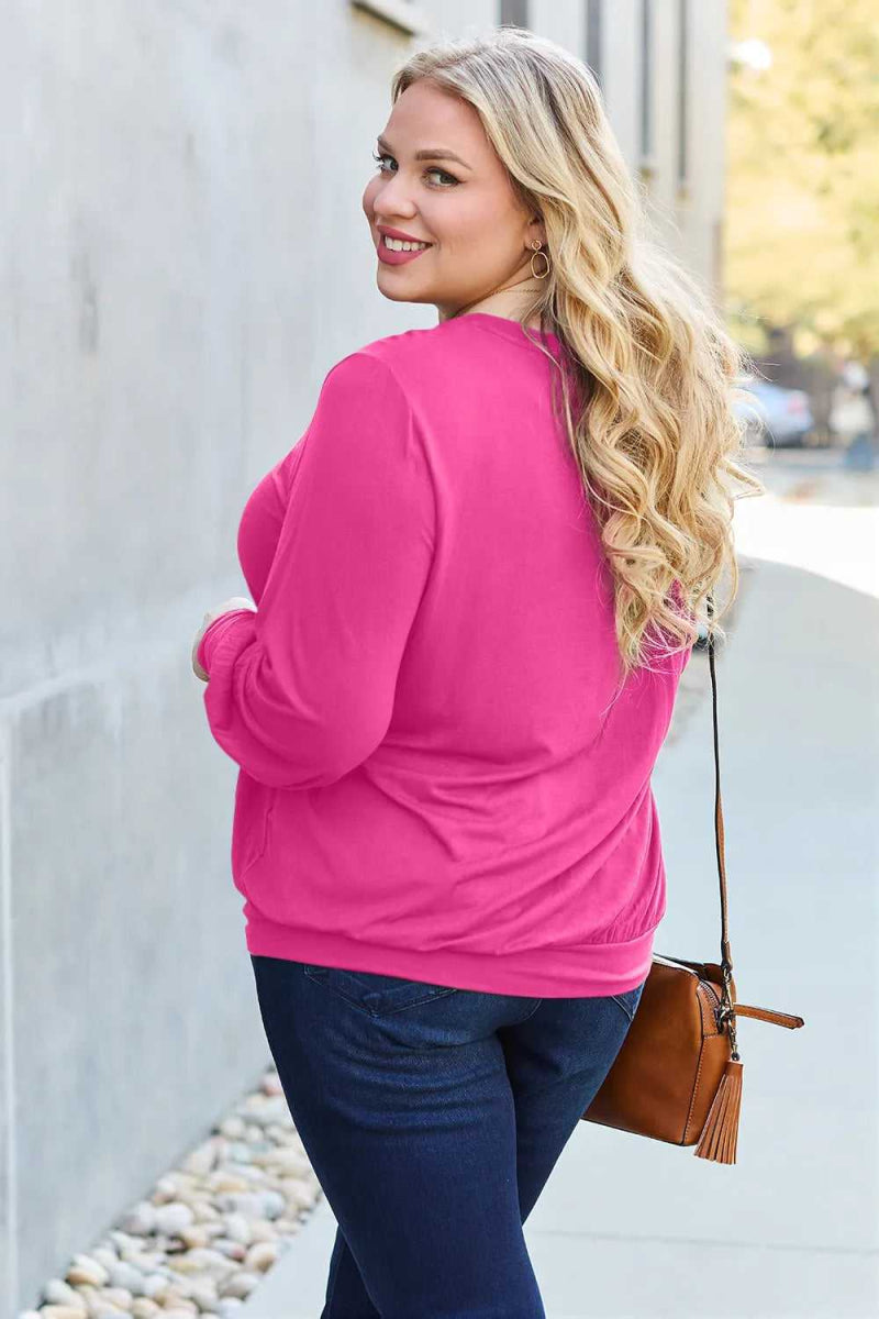 Basic Bae Full Size V - Neck Lantern Sleeve Top - Hopeford Streams