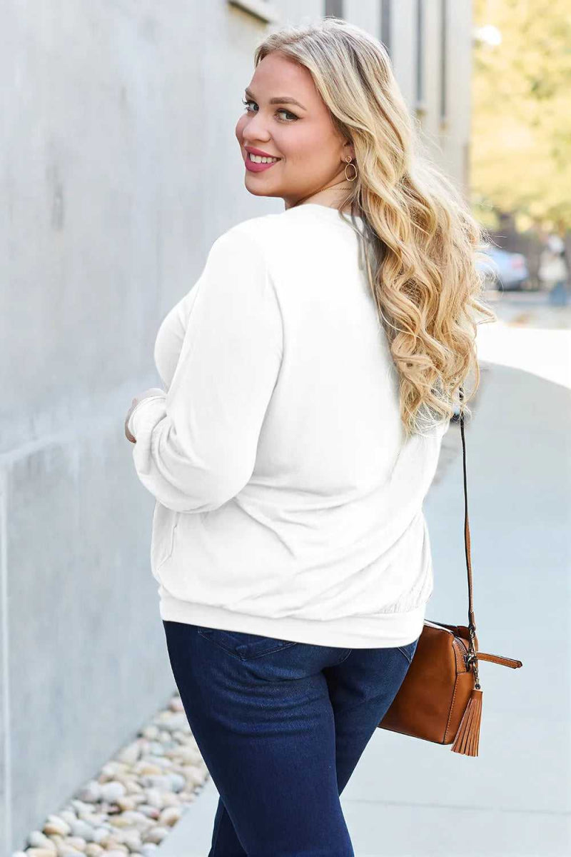 Basic Bae Full Size V - Neck Lantern Sleeve Top - Hopeford Streams