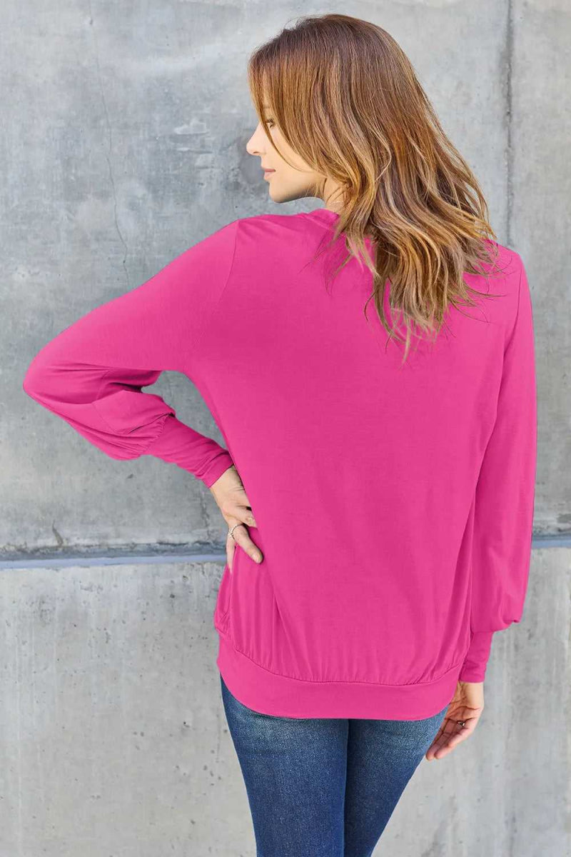 Basic Bae Full Size V - Neck Lantern Sleeve Top - Hopeford Streams