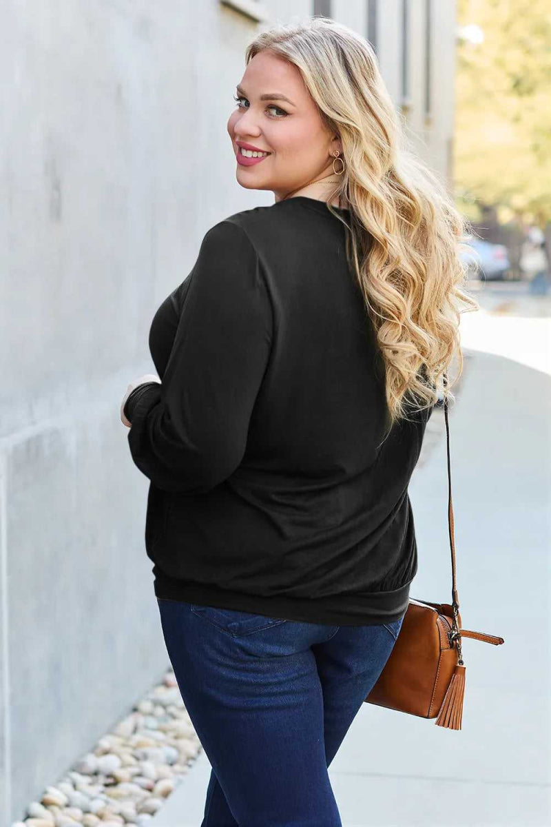 Basic Bae Full Size V - Neck Lantern Sleeve Top - Hopeford Streams