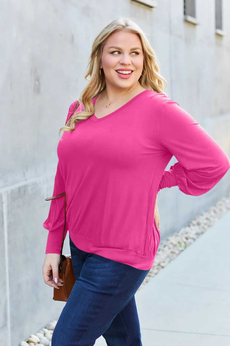 Basic Bae Full Size V - Neck Lantern Sleeve Top - Hopeford Streams