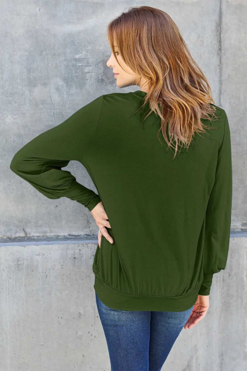 Basic Bae Full Size V - Neck Lantern Sleeve Top - Hopeford Streams