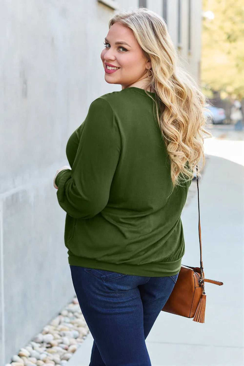Basic Bae Full Size V - Neck Lantern Sleeve Top - Hopeford Streams
