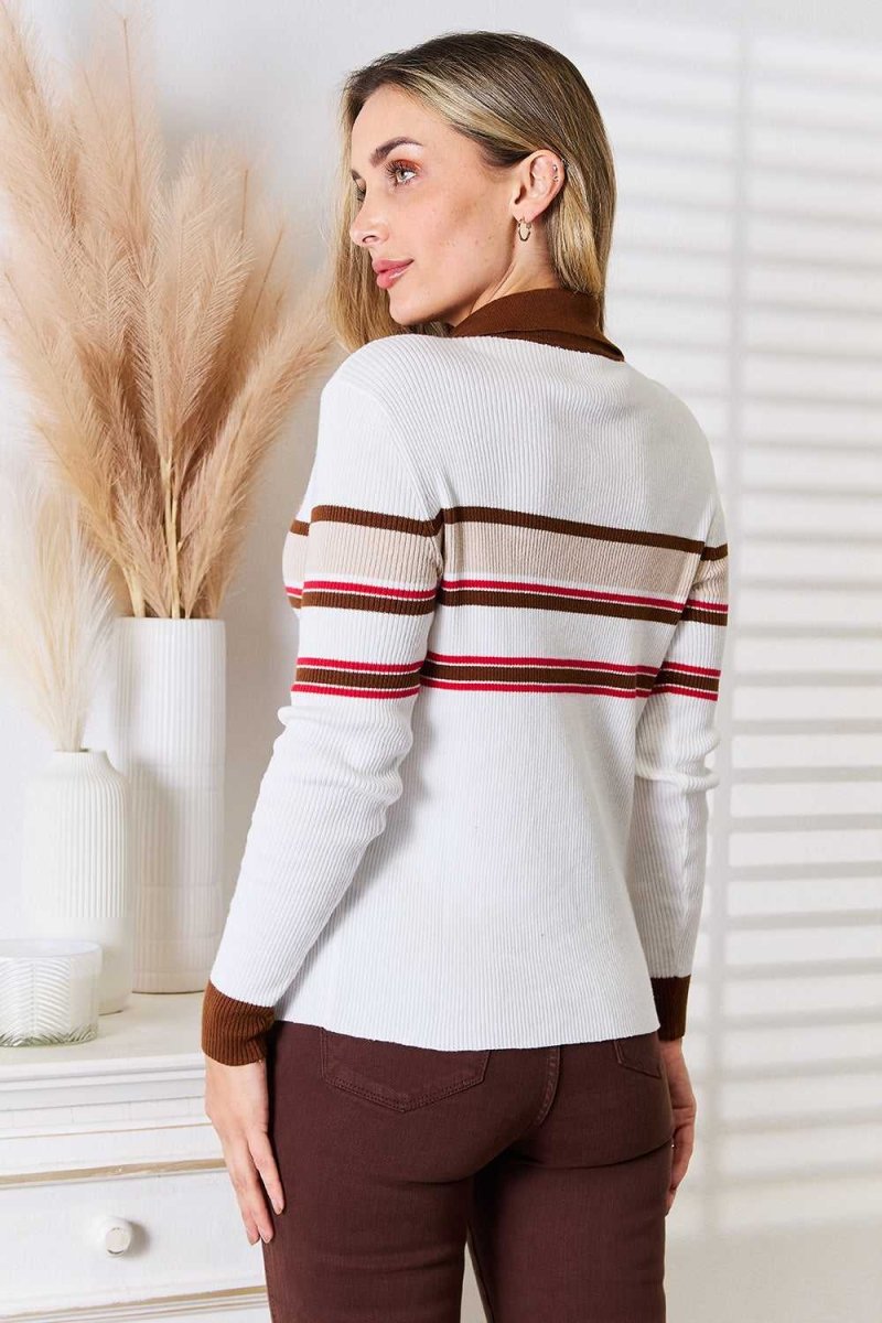 Basic Bae Striped Collared Neck Rib - Knit Top - Hopeford Streams