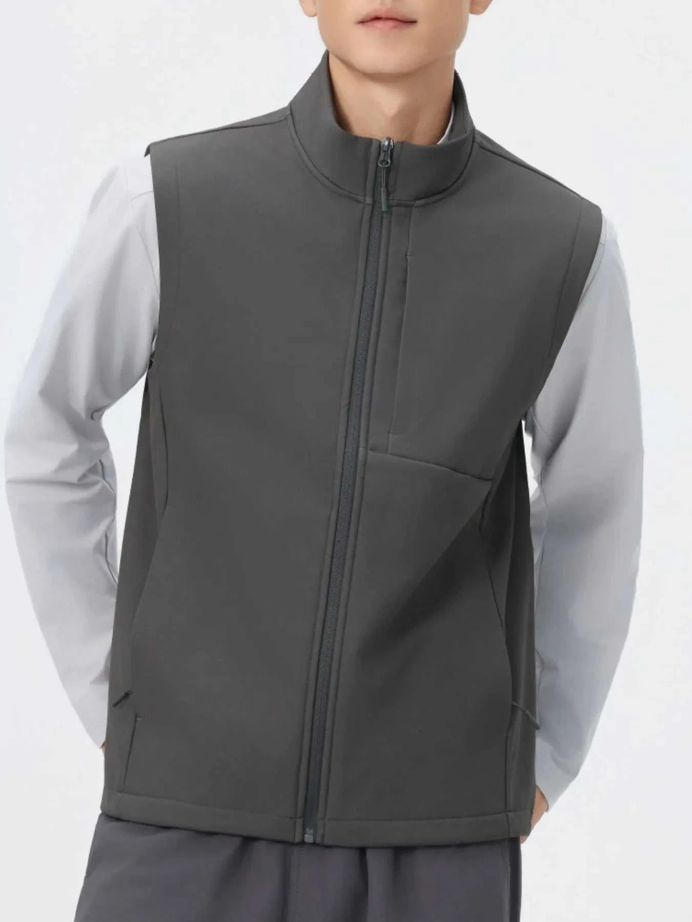 Men's Full Size Sleeveless Softshell Vest with Full Zip Plus Size