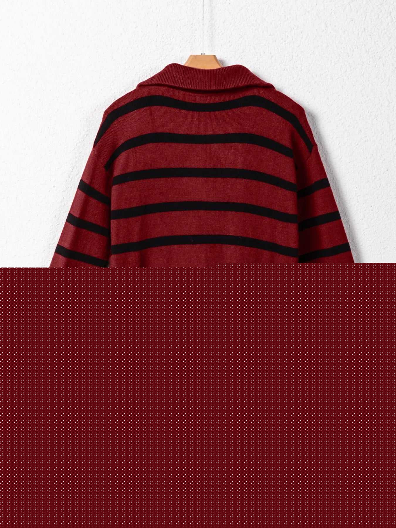 Striped O-ring Zip Collared Loose Sweater Mini Dress