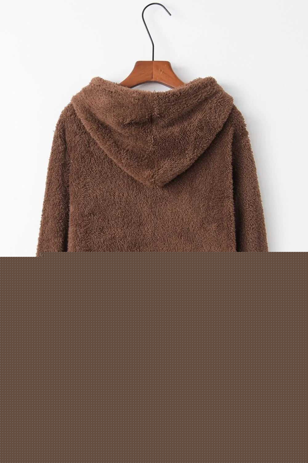 Full Size Quarter-Zip Drawstring Teddy Hoodie