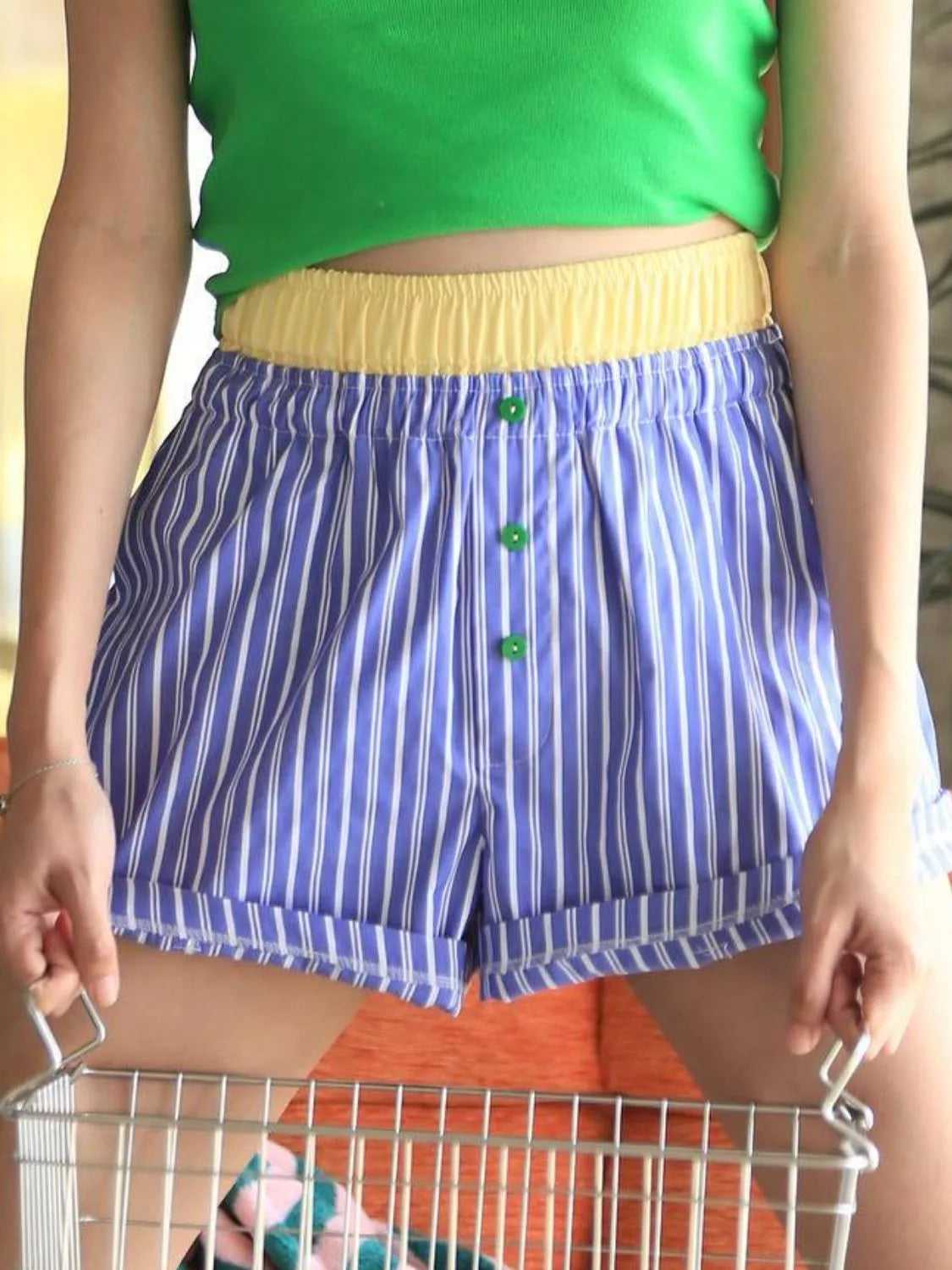 Striped Elastic Waist Shorts
