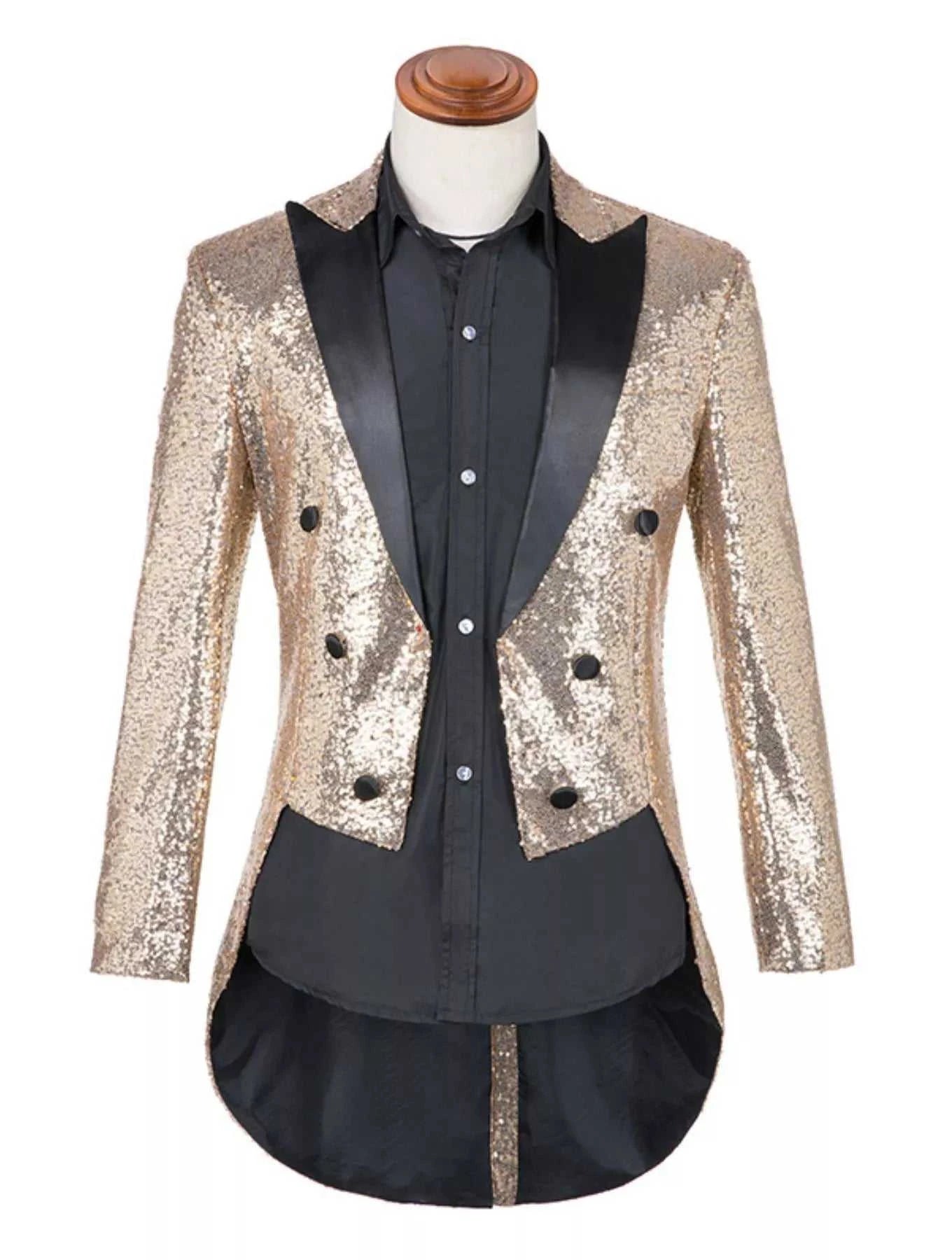 Men's Plus Size Sequin Button Up Long Sleeve Tailcoat Blazer
