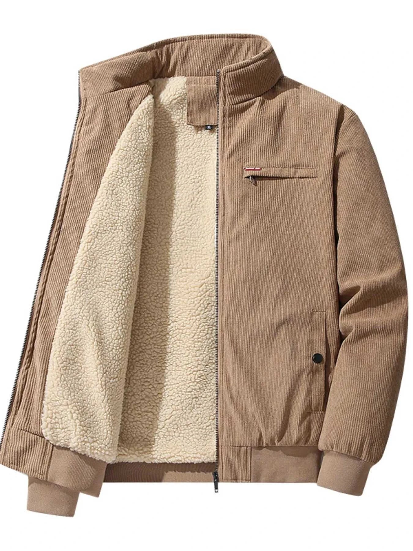 Men's Plus Size Full-Zip Bomber Corduroy Jacket with Sherpa Lining