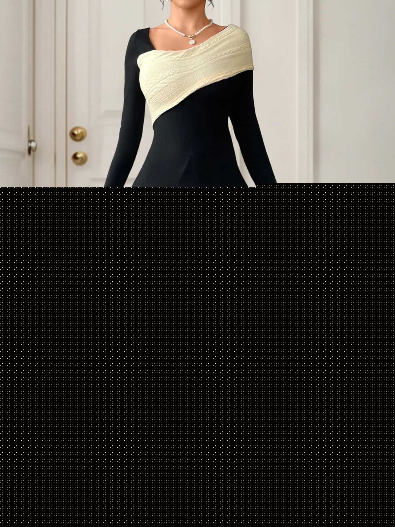 Asymmetrical Contrast Long Sleeve Dress