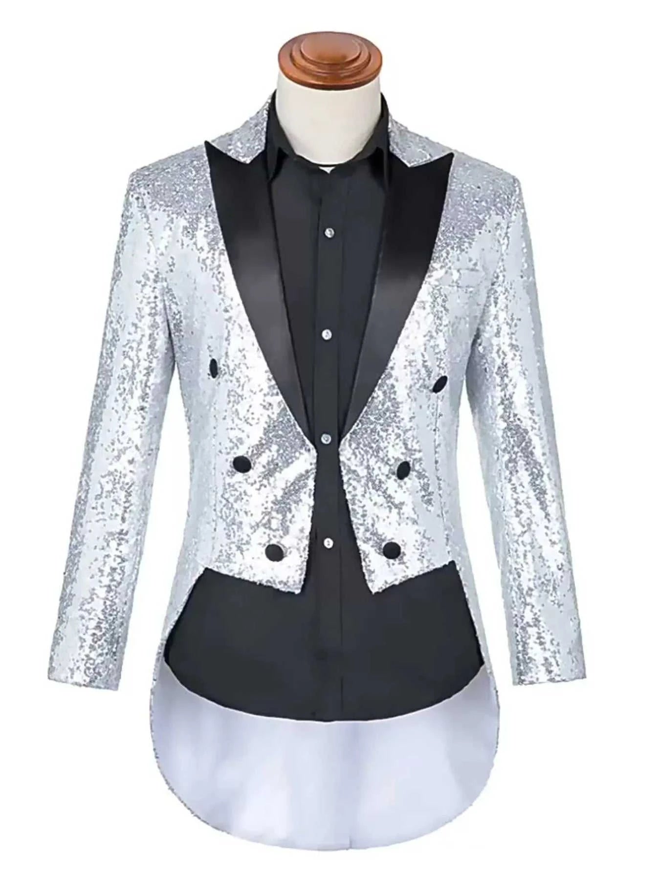 Men's Plus Size Sequin Button Up Long Sleeve Tailcoat Blazer