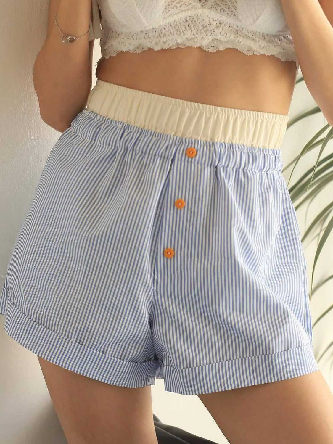 Striped Elastic Waist Shorts