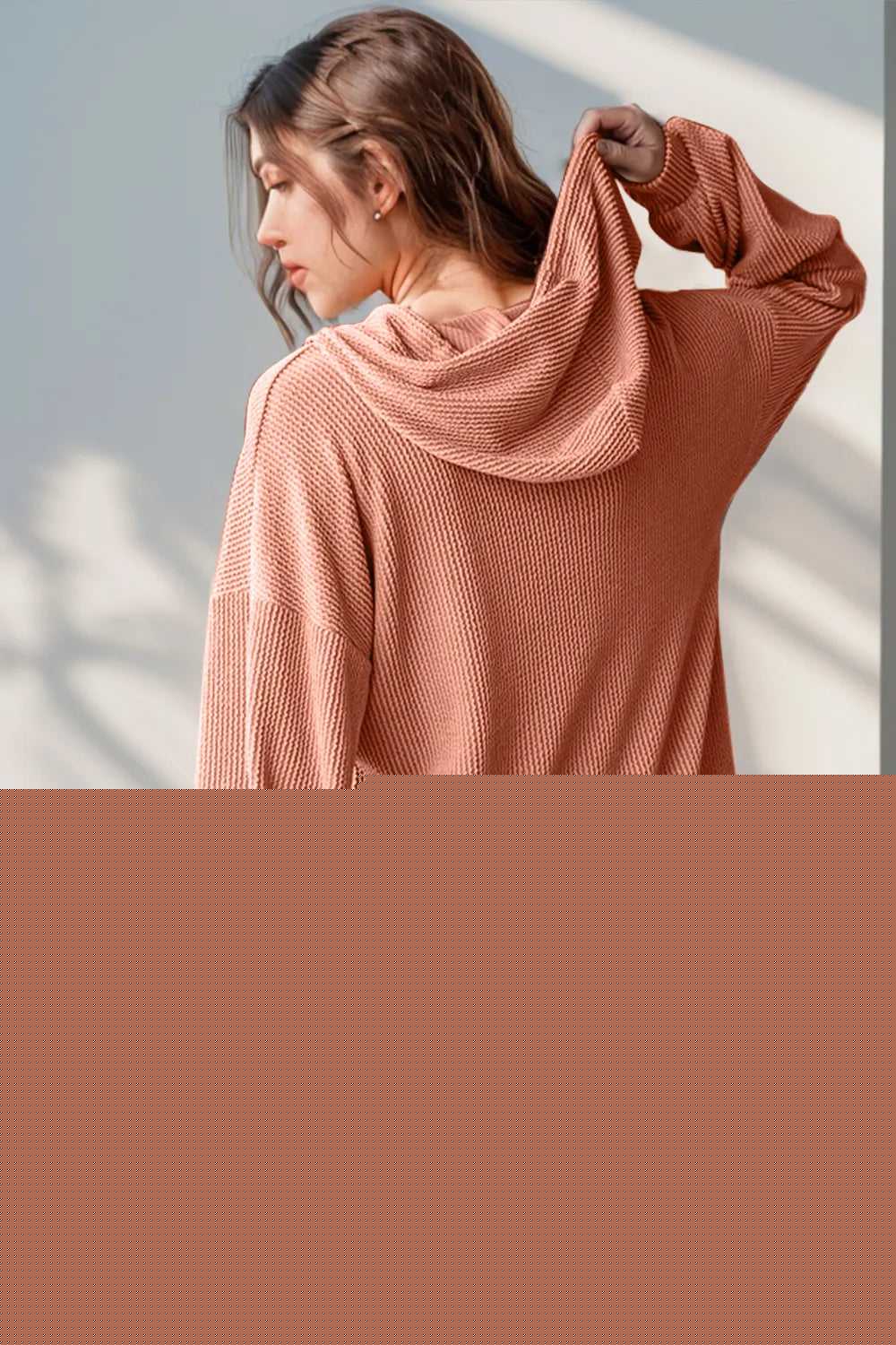 Double Take Full Size Half Button Long Sleeve Hoodie