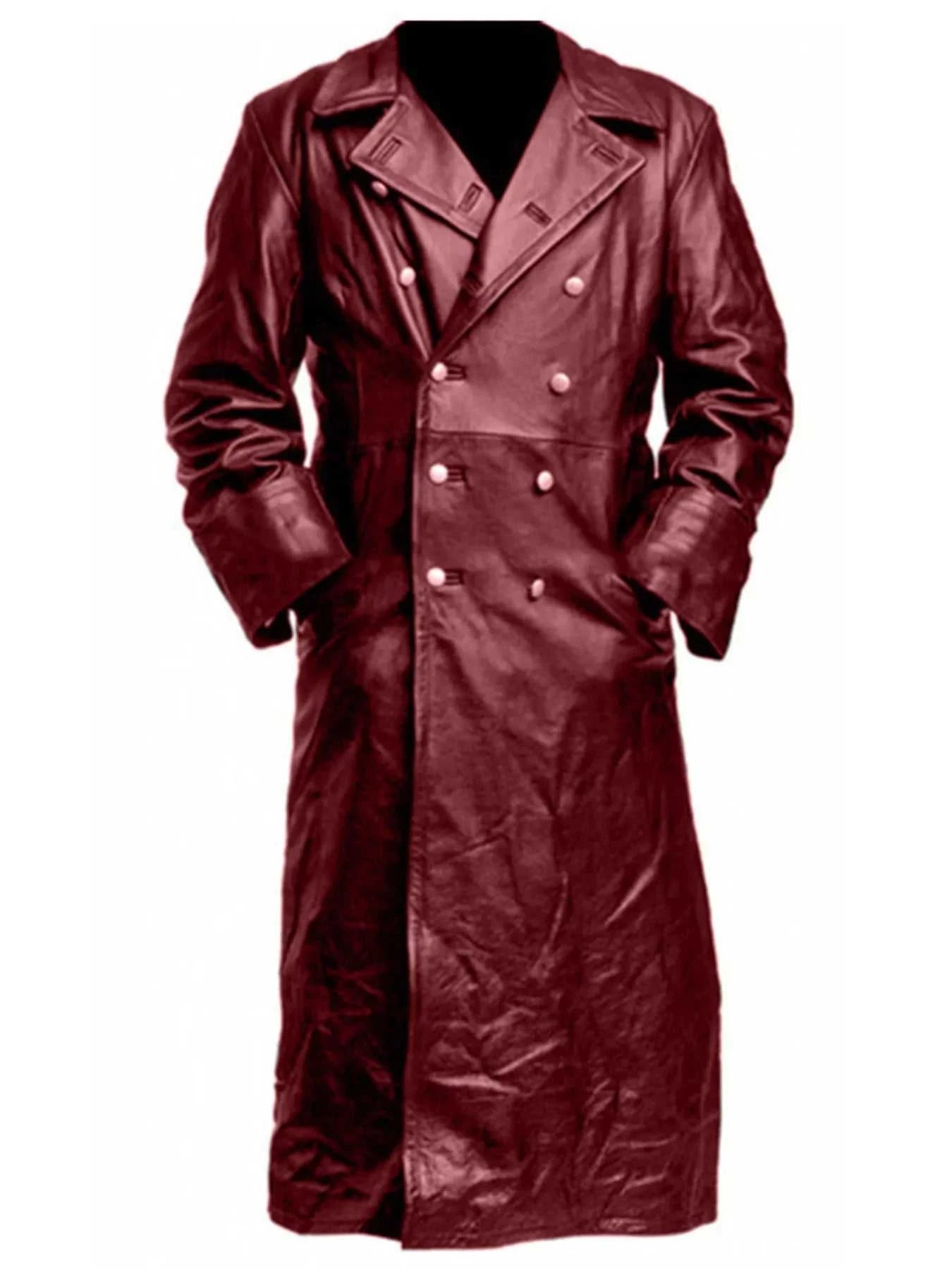Men's Full Size Double-Breasted Leather Trench Coat Plus Size
