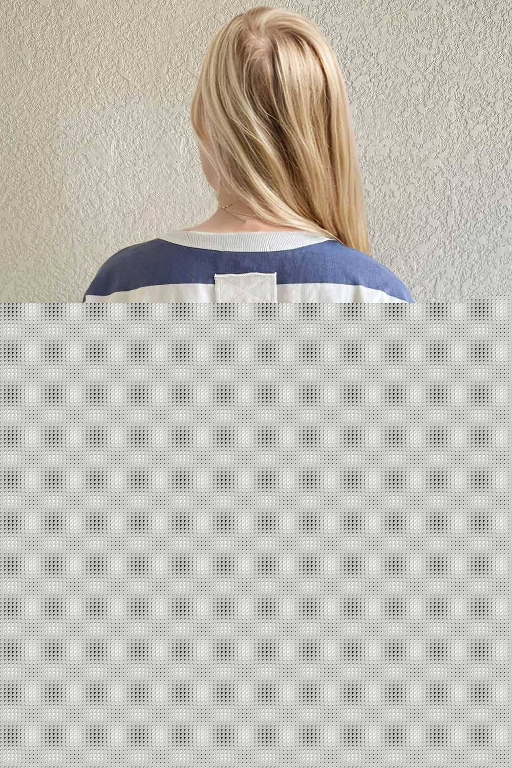 Oh Pima Cotton Wash Exposed Seam Contrast Striped Round Neck Long Sleeve T-Shirt