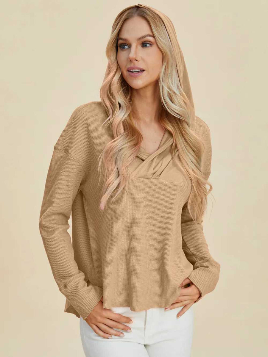 Double Take Full Size High - Low Dropped Shoulder Long Sleeve Hoodie - Hopeford Streams