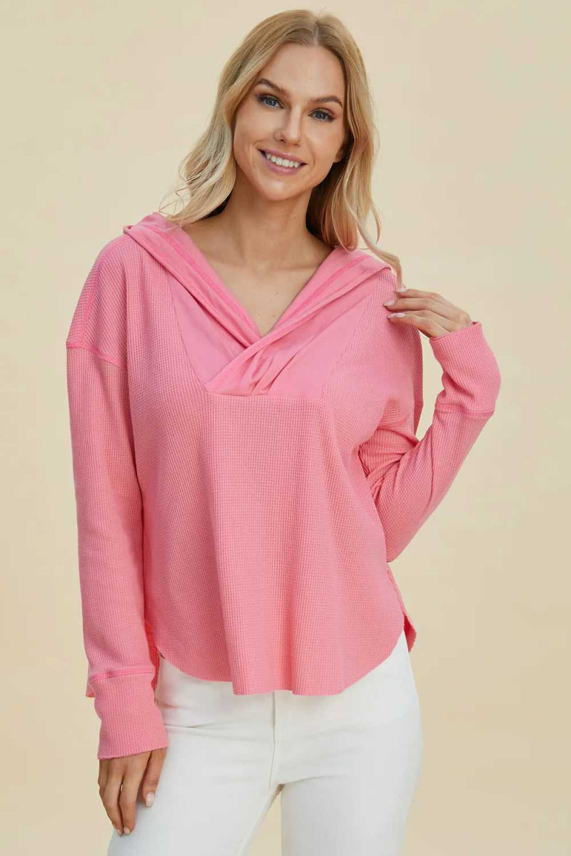 Double Take Full Size High - Low Dropped Shoulder Long Sleeve Hoodie - Hopeford Streams
