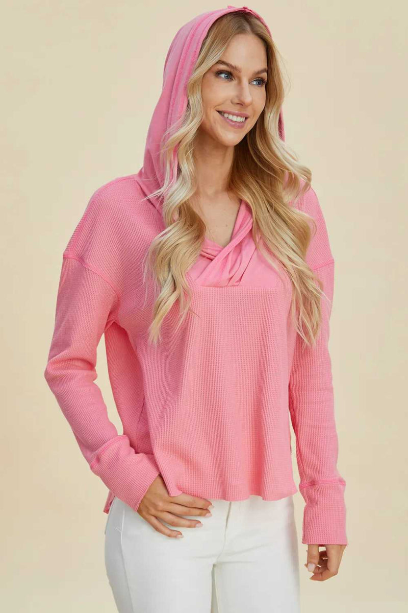 Double Take Full Size High - Low Dropped Shoulder Long Sleeve Hoodie - Hopeford Streams
