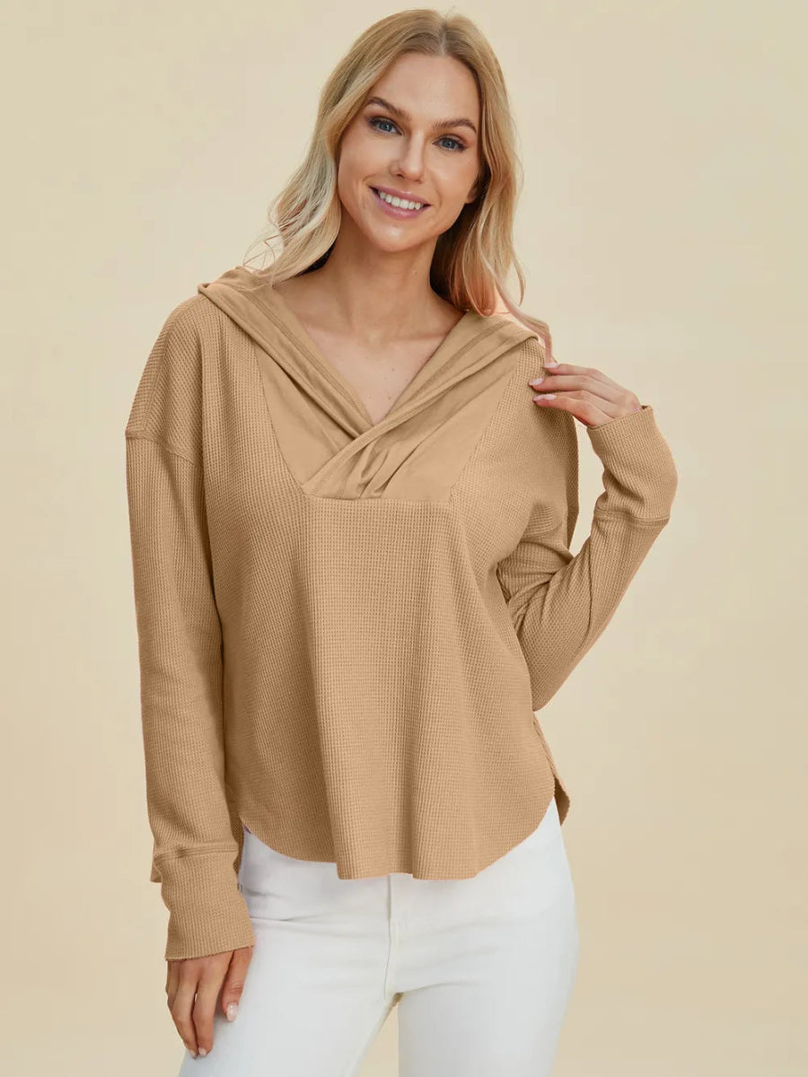 Double Take Full Size High - Low Dropped Shoulder Long Sleeve Hoodie - Hopeford Streams