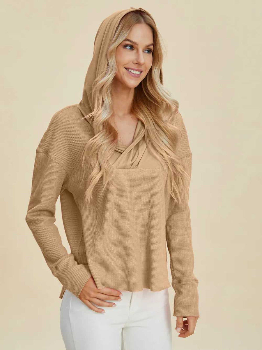 Double Take Full Size High - Low Dropped Shoulder Long Sleeve Hoodie - Hopeford Streams