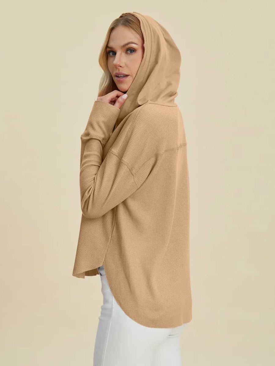 Double Take Full Size High - Low Dropped Shoulder Long Sleeve Hoodie - Hopeford Streams