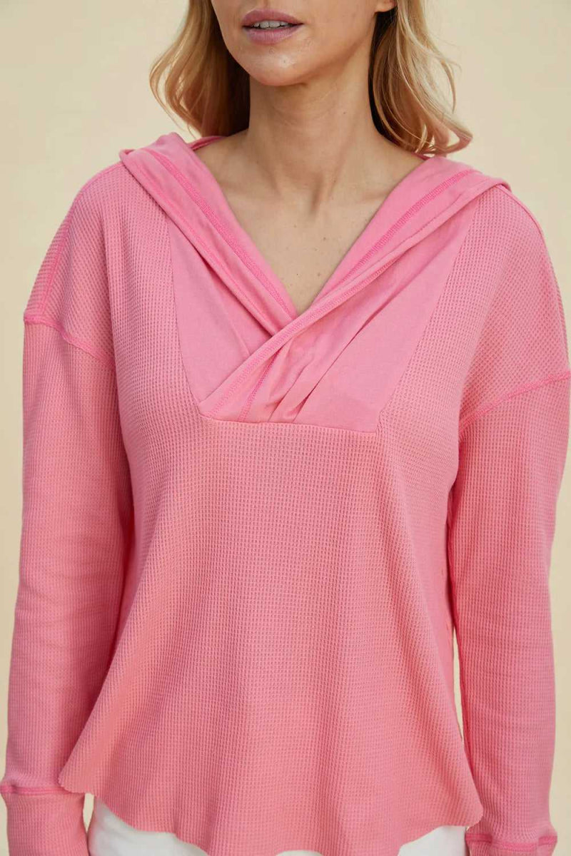 Double Take Full Size High - Low Dropped Shoulder Long Sleeve Hoodie - Hopeford Streams