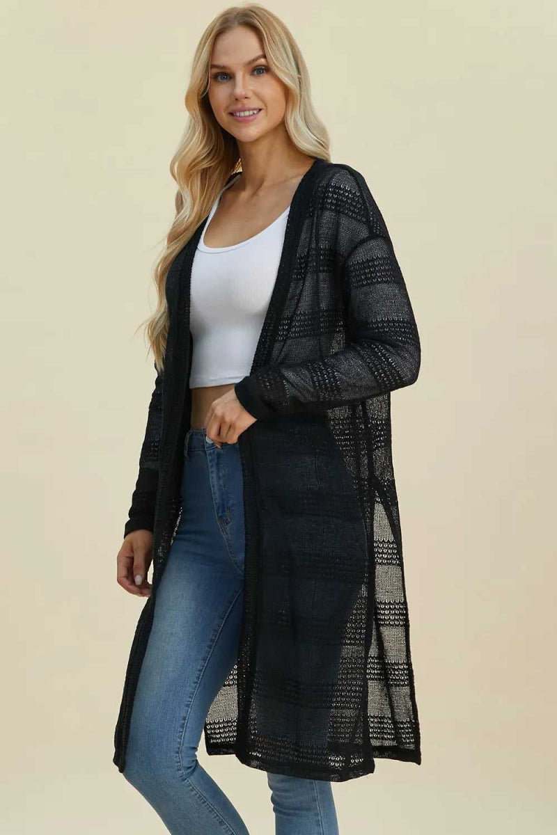 Double Take Full Size Open Front Longline Cardigan - Hopeford Streams