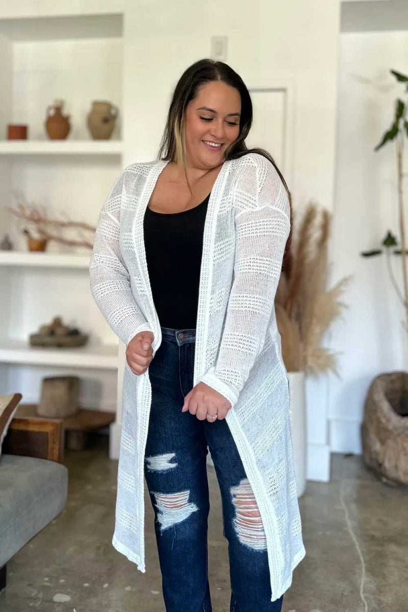 Double Take Full Size Open Front Longline Cardigan - Hopeford Streams