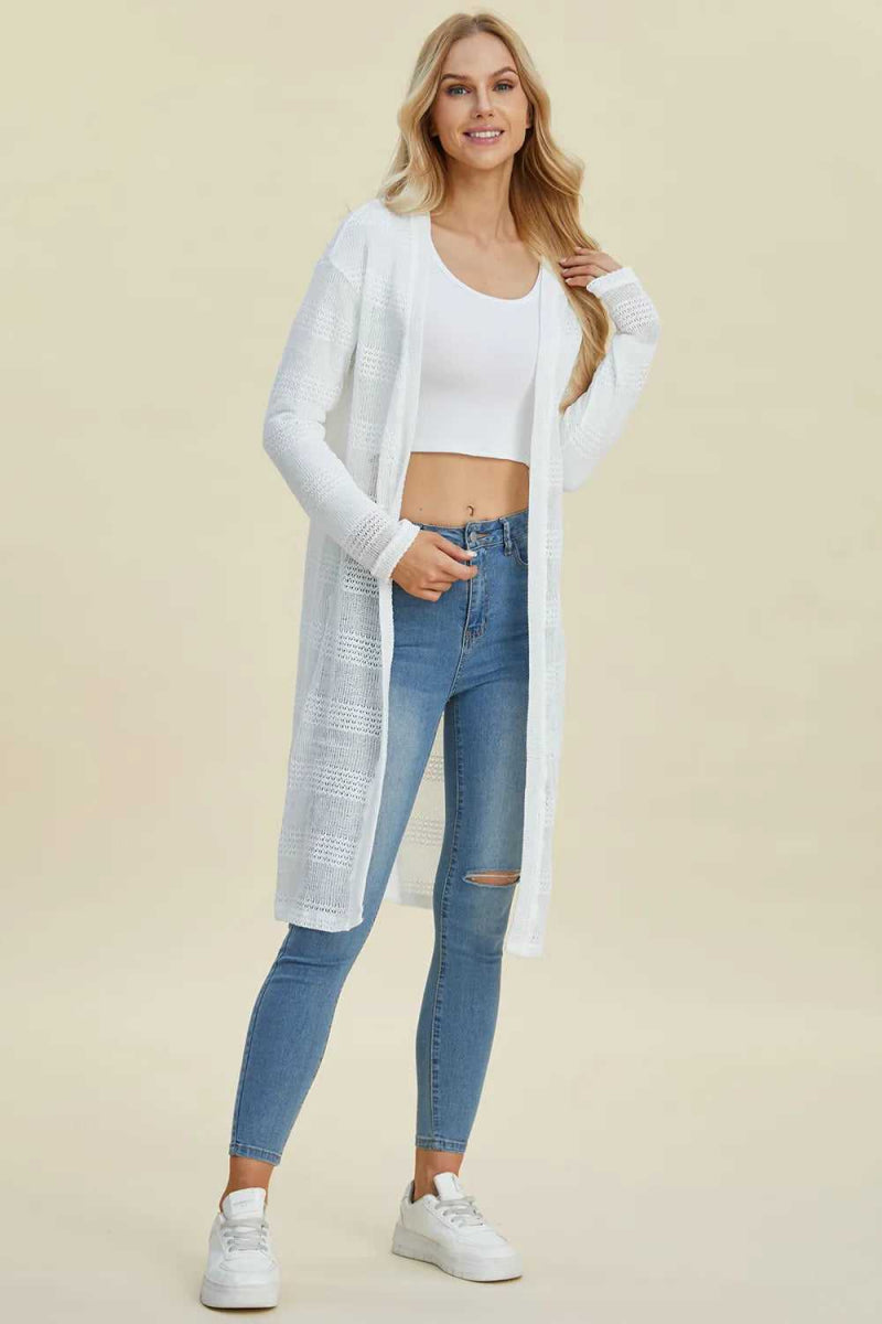 Double Take Full Size Open Front Longline Cardigan - Hopeford Streams