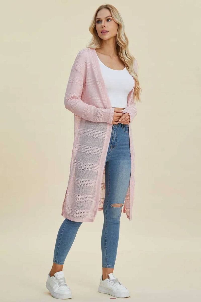 Double Take Full Size Open Front Longline Cardigan - Hopeford Streams