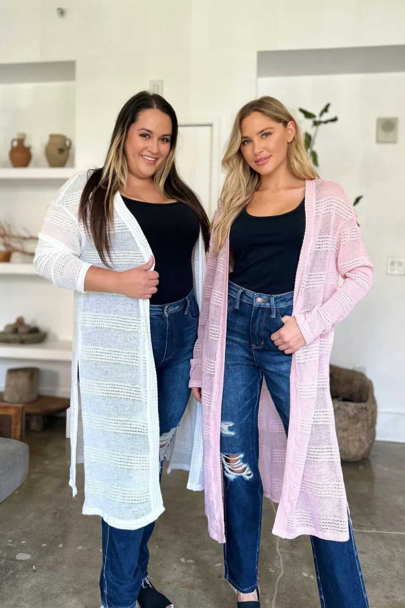 Double Take Full Size Open Front Longline Cardigan - Hopeford Streams