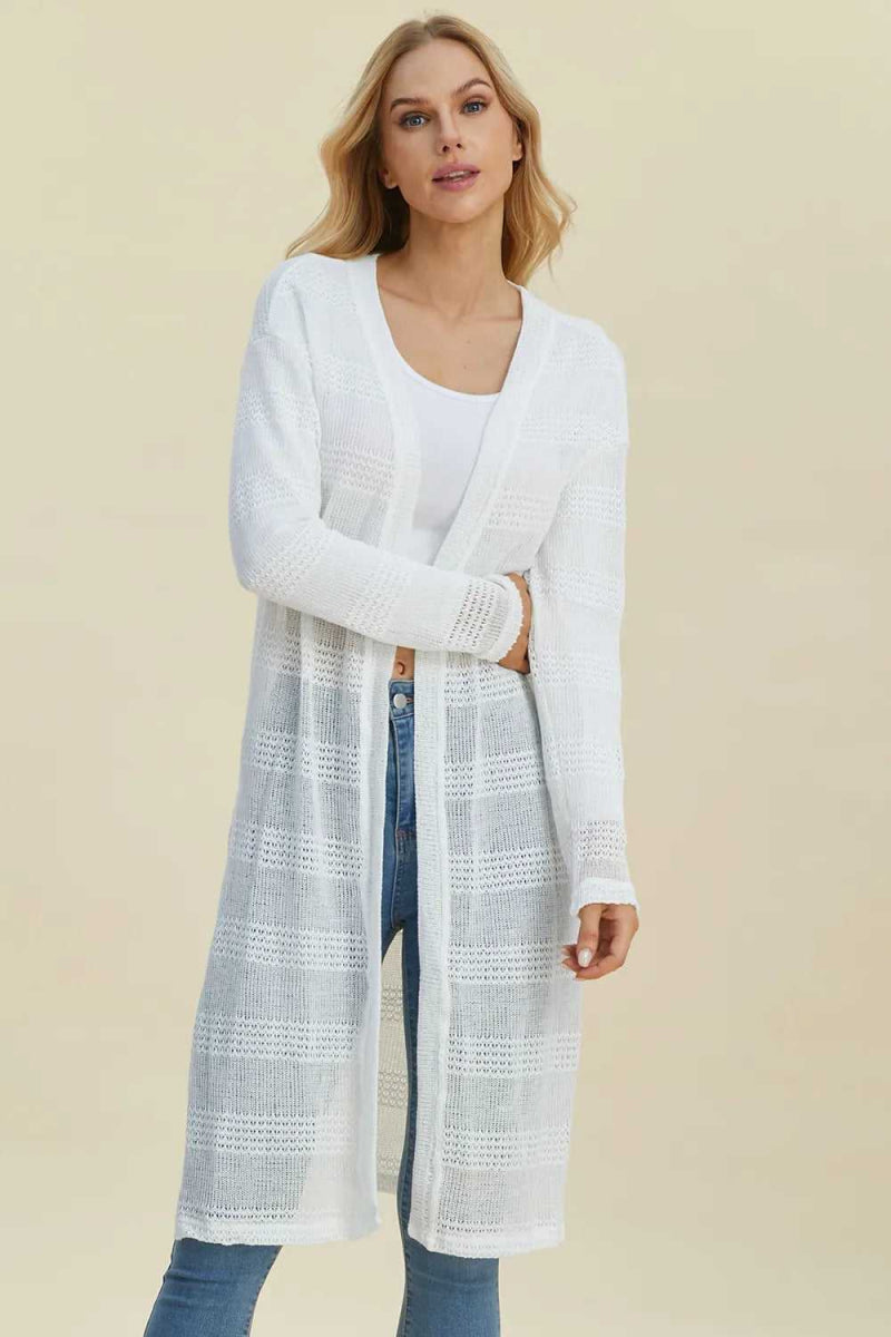 Double Take Full Size Open Front Longline Cardigan - Hopeford Streams