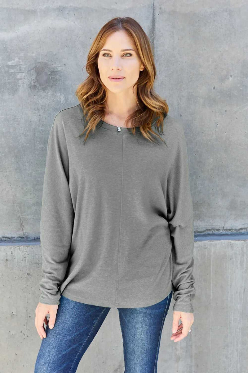 Double Take Full Size Round Neck Long Sleeve T-Shirt - Hopeford Streams