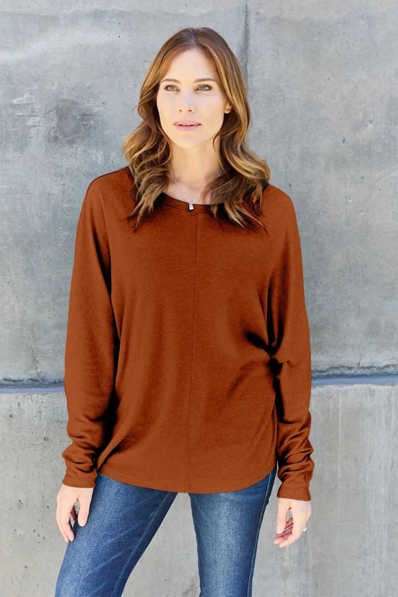 Double Take Full Size Round Neck Long Sleeve T-Shirt - Hopeford Streams