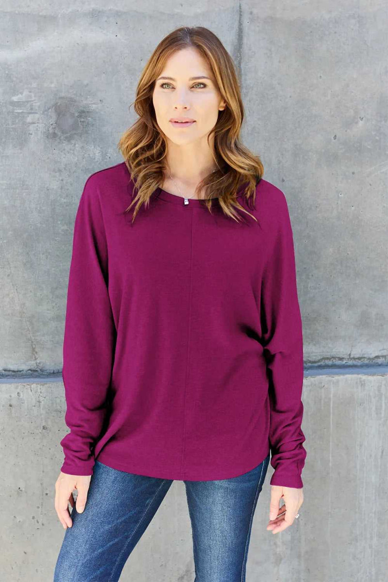 Double Take Full Size Round Neck Long Sleeve T-Shirt - Hopeford Streams