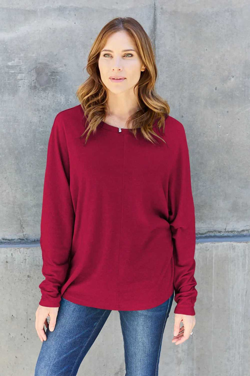 Double Take Full Size Round Neck Long Sleeve T-Shirt - Hopeford Streams
