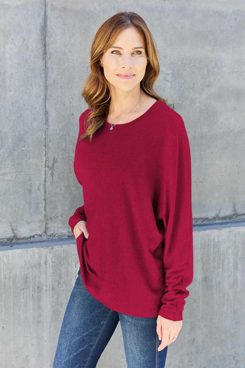 Double Take Full Size Round Neck Long Sleeve T-Shirt - Hopeford Streams