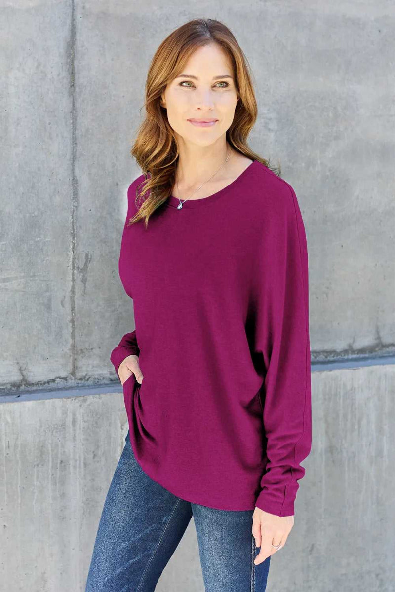 Double Take Full Size Round Neck Long Sleeve T-Shirt - Hopeford Streams
