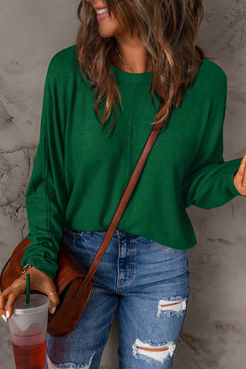 Double Take Full Size Round Neck Long Sleeve T-Shirt - Hopeford Streams