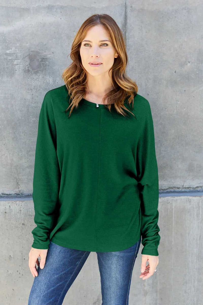 Double Take Full Size Round Neck Long Sleeve T-Shirt - Hopeford Streams