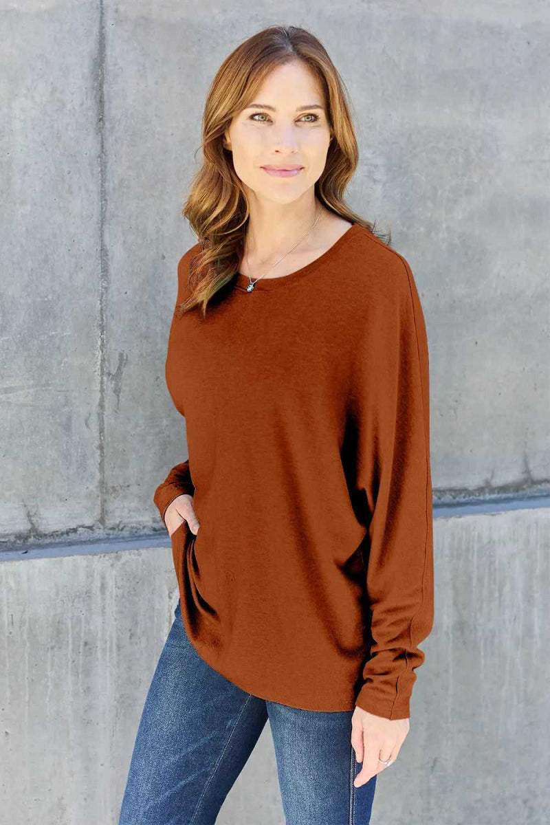 Double Take Full Size Round Neck Long Sleeve T-Shirt - Hopeford Streams
