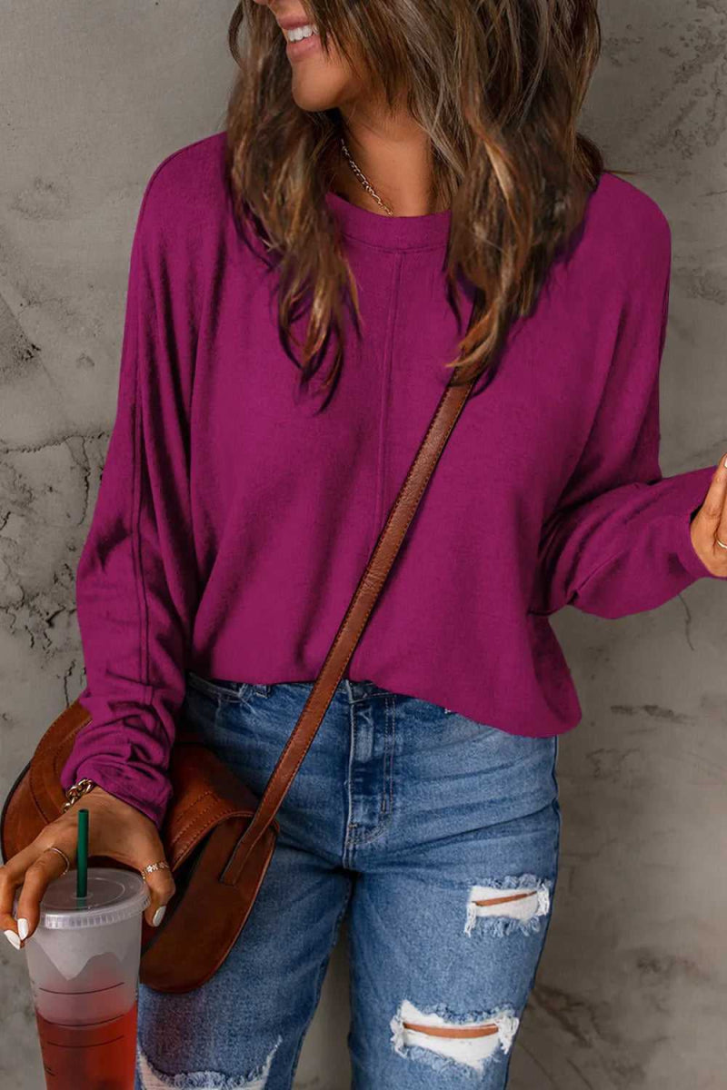 Double Take Full Size Round Neck Long Sleeve T-Shirt - Hopeford Streams