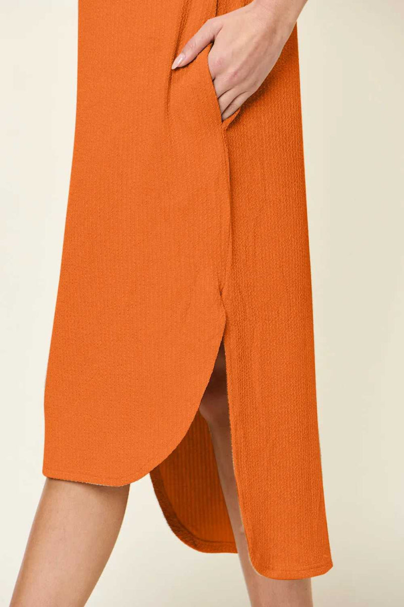Double Take Full Size Round Neck Short Sleeve Slit Dress - Hopeford Streams