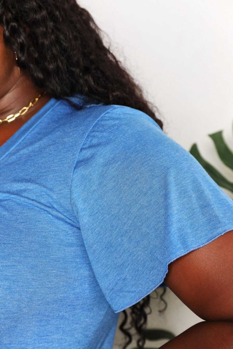 Double Take Ruched V - Neck Short Sleeve T-Shirt - Hopeford Streams