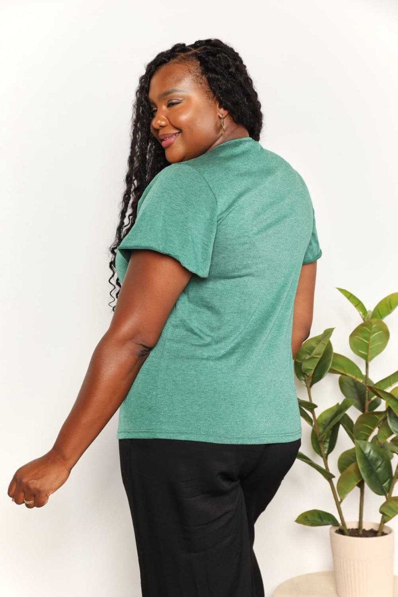 Double Take Ruched V - Neck Short Sleeve T-Shirt - Hopeford Streams