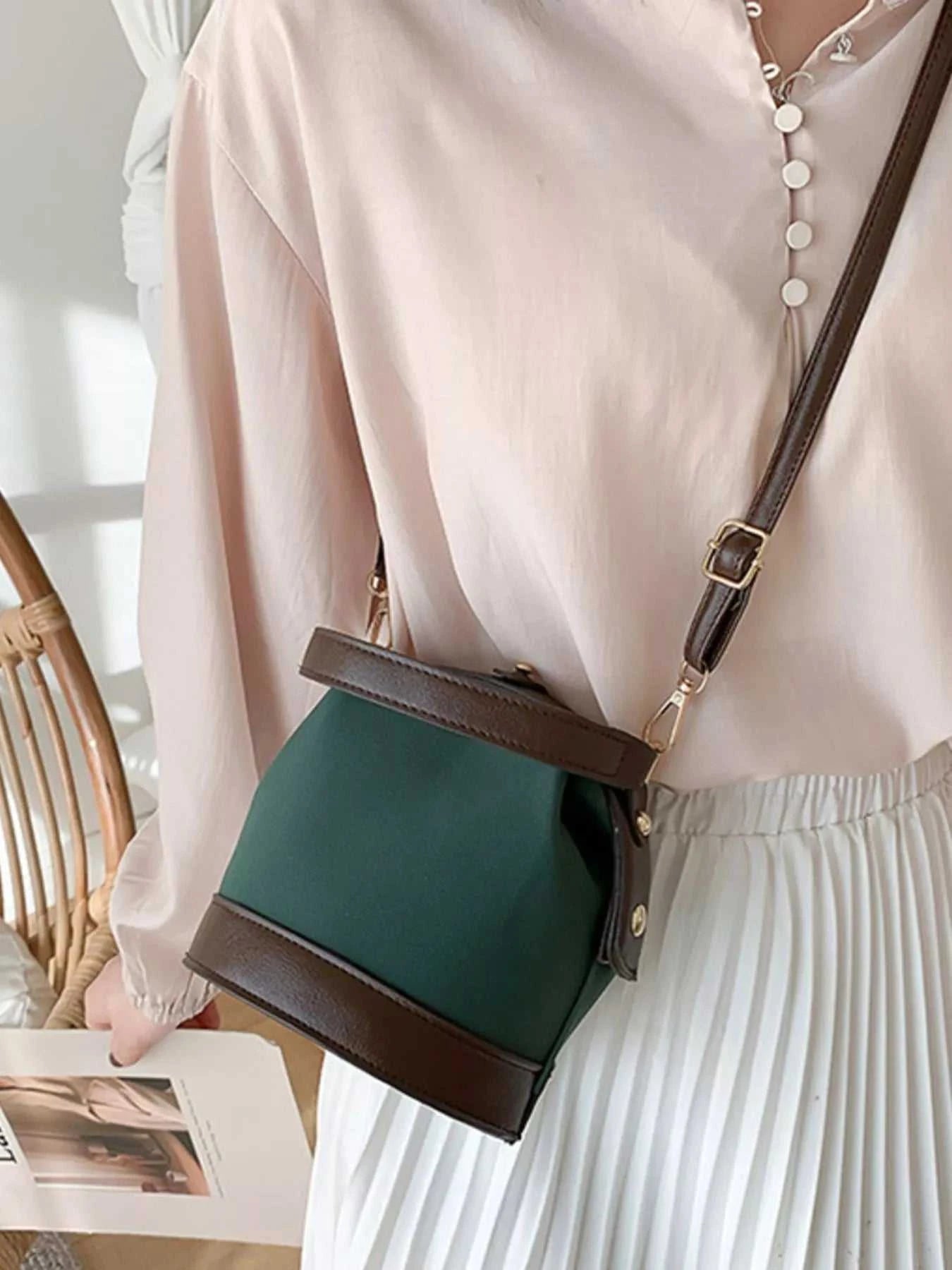 Two-Tone Bucket Crossbody Bag